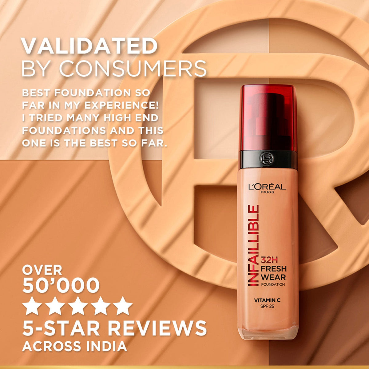 L’Oréal Paris Infallible 32H Fresh Wear Foundation, Luminous Coverage, Shade No 340, 30ml