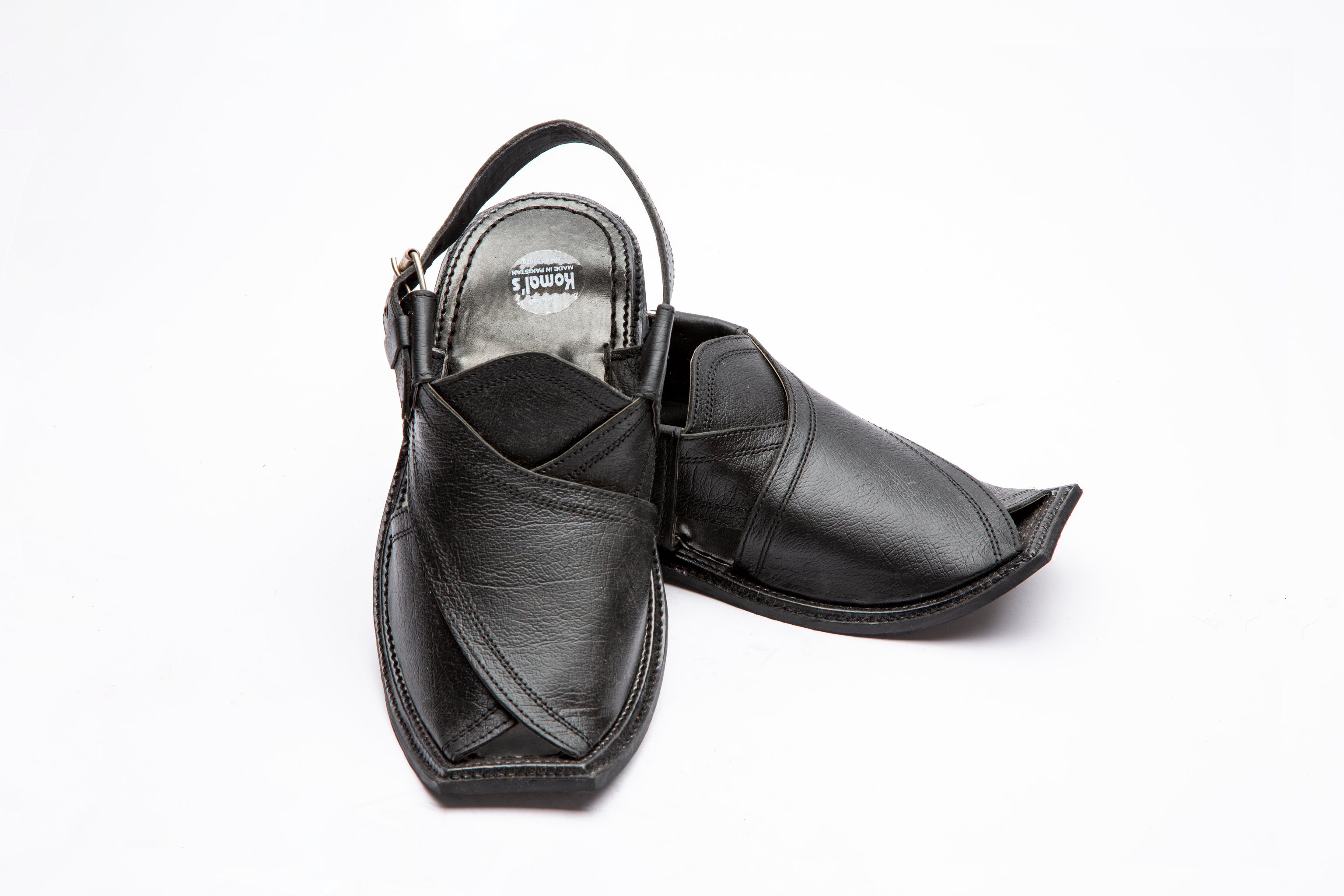 Komal's KMPC108 Leather Double-Stitched Peshawari Chappal