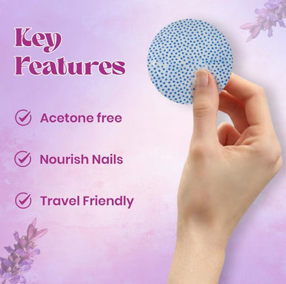 JAQULINE USA Lavender Nail Polish Remover Pads | Acetone-Free Nail Paint Remover Wipes | With Vitamin E, Aloe Vera & Olive Oi