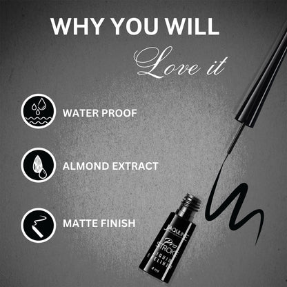 Jaquline USA Pro Stroke Liquid Eyeliner Matte Black 4ml, Enriched with Almond Extract, long lasting, Smudge proof