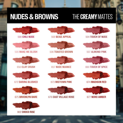 Maybelline New York Color Sensational Creamy Matte Lipstick, 657 Nude Nuance, 3.9g