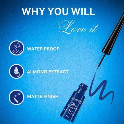 Jaquline USA Pro Stroke Liquid Eyeliner Classic Blue 4ml, Enriched with Almond Extract, long lasting, Smudge proof