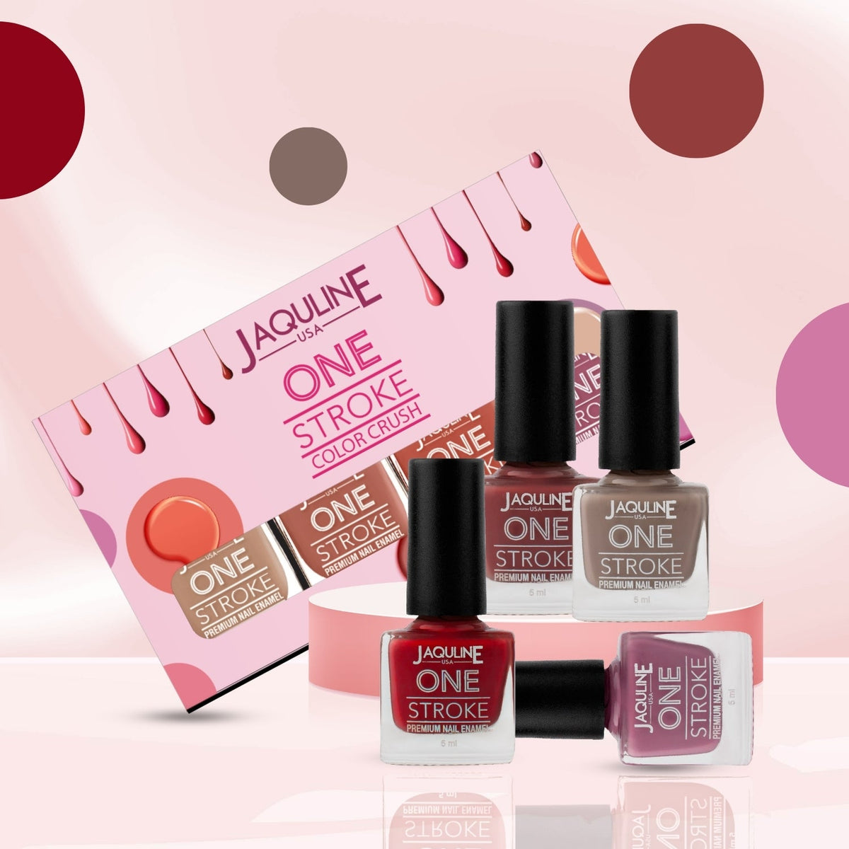 Jaquline USA One Stroke 4 In 1 Nail Kit, Long Lasting, Chip Resistant, Vegan, Quick Dry & Cruelty-Free Glossy Finish Nail Pai