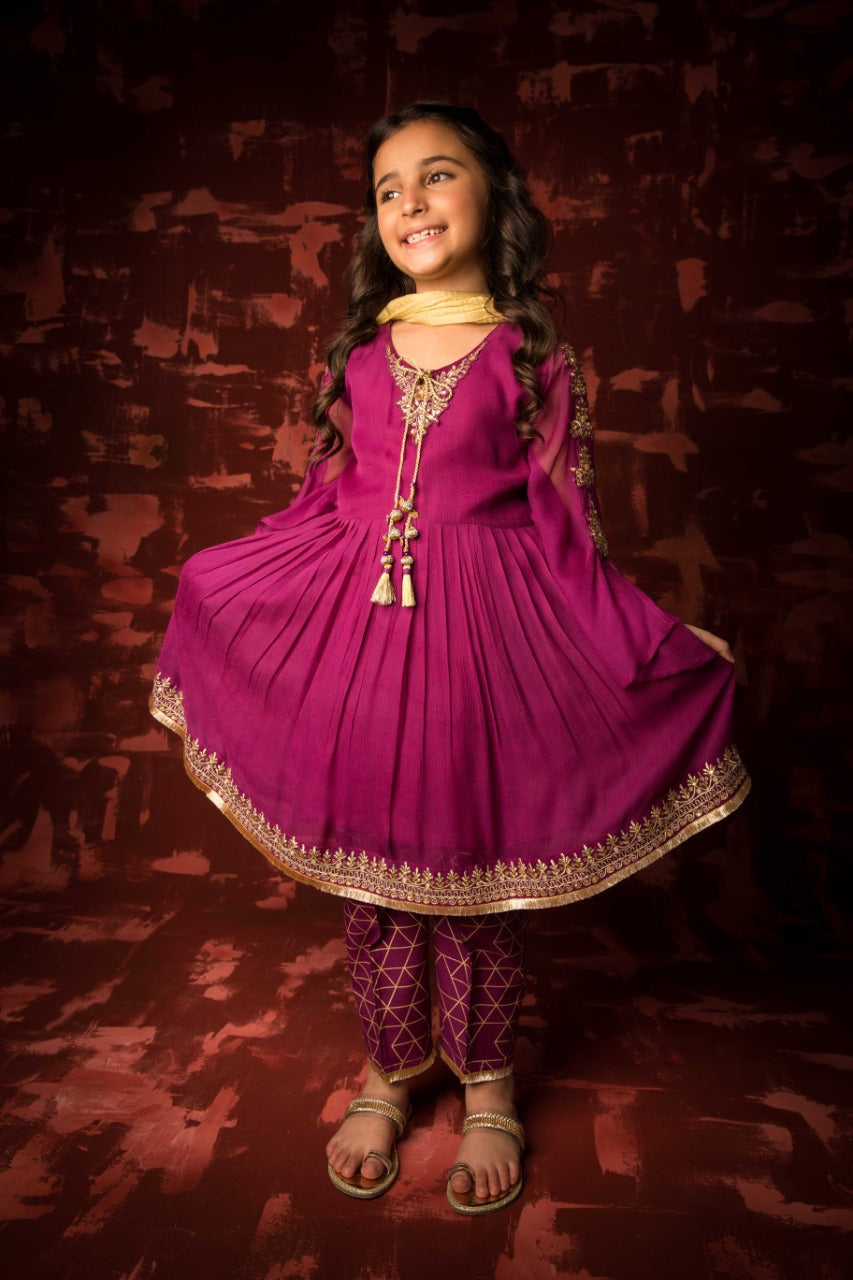 Komal's KDD-01316 | Purple | Formal 3 Piece Suit | Polyester Crinkle