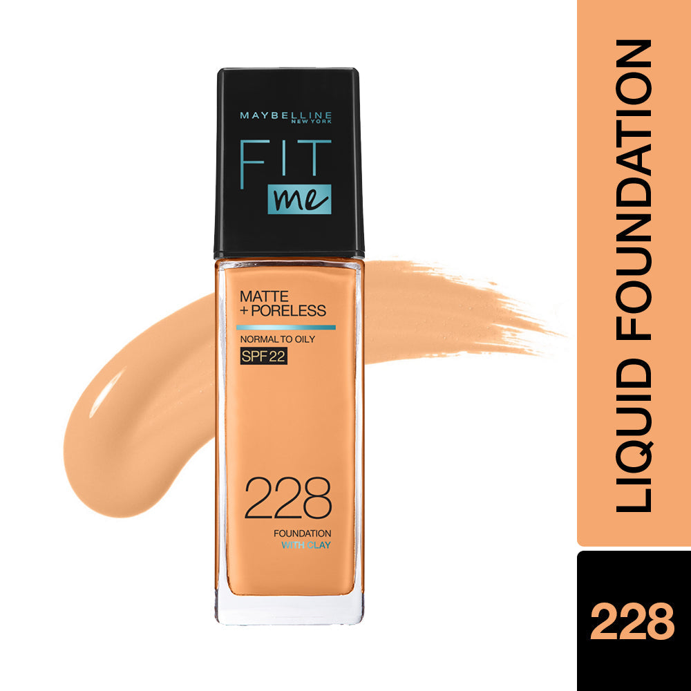 Maybelline New York Fit Me Matte + Poreless Liquid Foundation, 228 Soft Tan | Matte Foundation | Oil Control Foundation | Fou