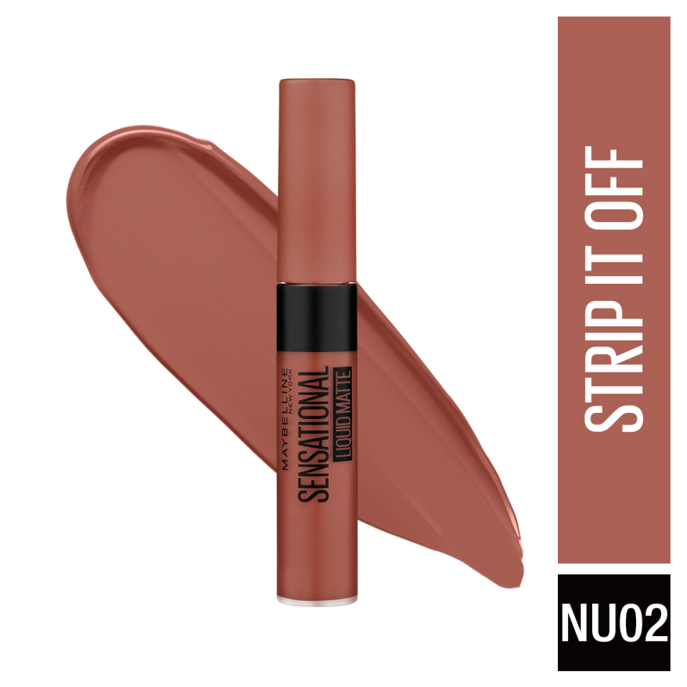 Maybelline New York Sensational Liquid Matte Lipstick, NU02 Strip It Off, 7ml - Liquid Lipstick Shades Delivering Intense Mat