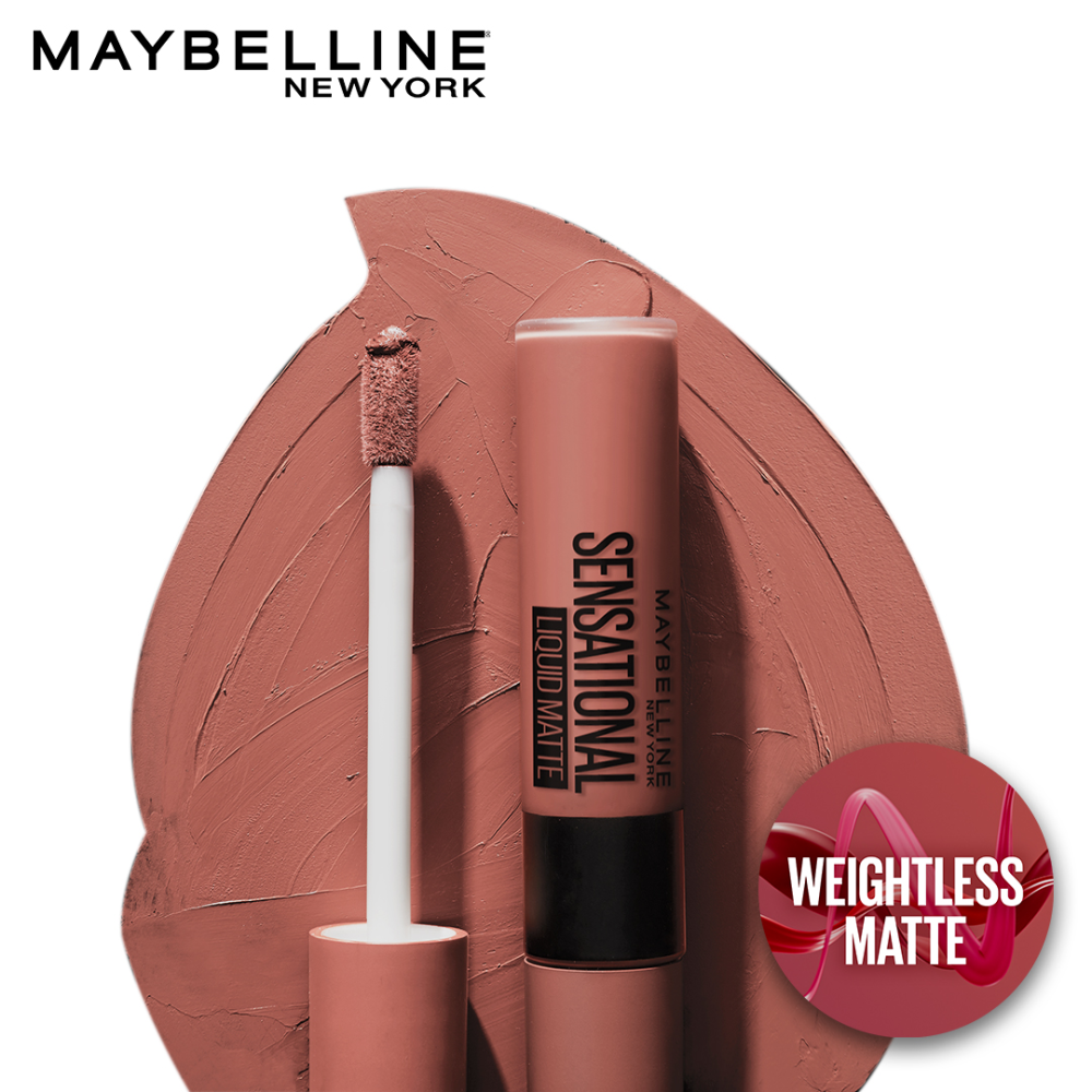 Maybelline New York Sensational Liquid Matte Lipstick, NU02 Strip It Off, 7ml - Liquid Lipstick Shades Delivering Intense Mat