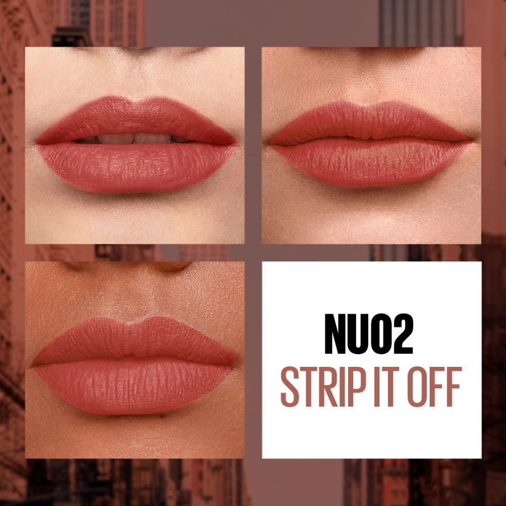 Maybelline New York Sensational Liquid Matte Lipstick, NU02 Strip It Off, 7ml - Liquid Lipstick Shades Delivering Intense Mat