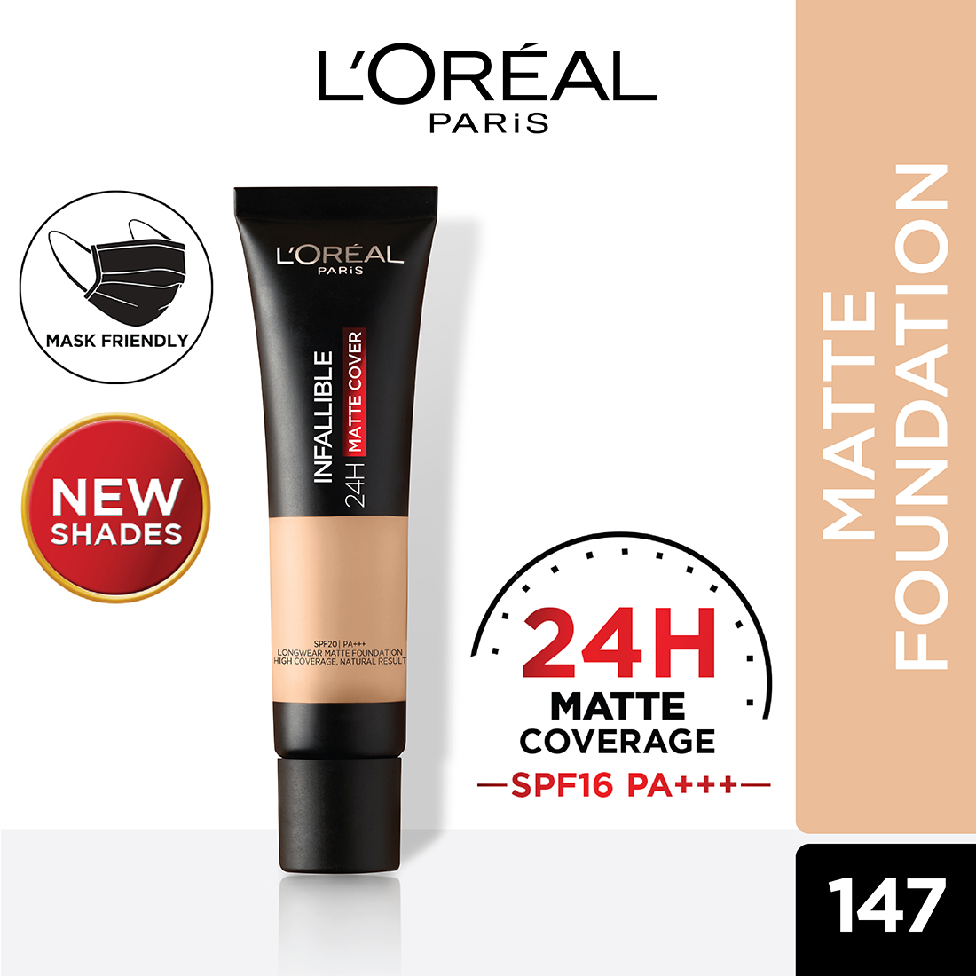 L'Oreal Paris Infallible 24H Matte Cover Liquid Foundation, 147 Neutral Beige
, 35 ml