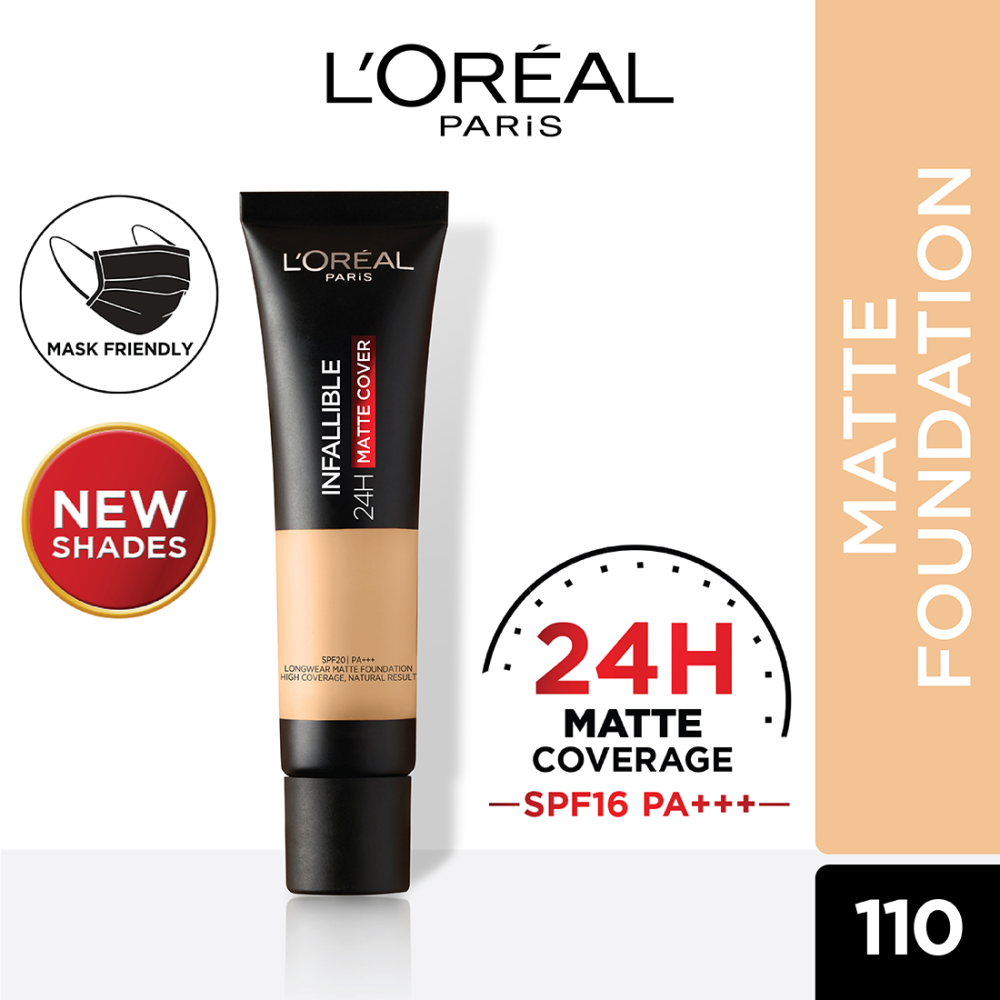 L'Oreal Paris Infallible 24H Matte Cover Liquid Foundation, 110 Rose Vanilla, 35 ml