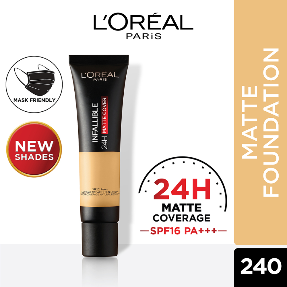 L'Oreal Paris Infallible 24H Matte Cover Liquid Foundation, 240 Natural Honey, 35 ml