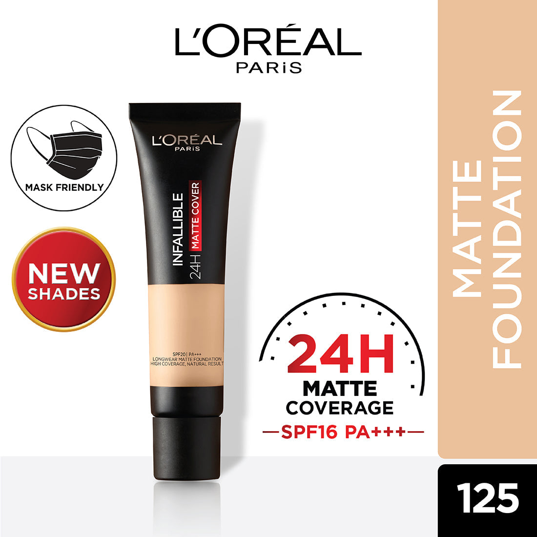 L'Oreal Paris Infallible 24H Matte Cover Liquid Foundation, 125 Natural Rose, 35 ml