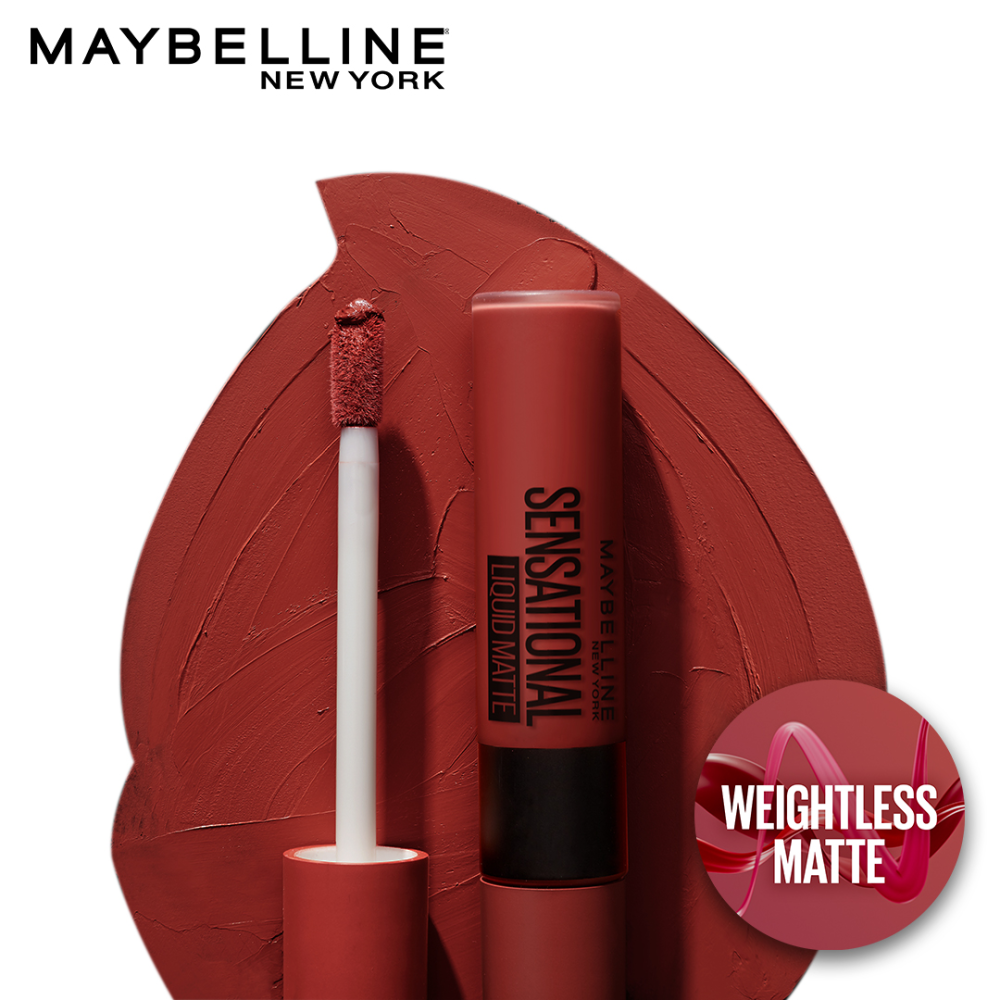 Maybelline New York Sensational Liquid Matte Lipstick, 17 Stop On Red, 7ml - Liquid Lipstick Shades Delivering Intense Matte 