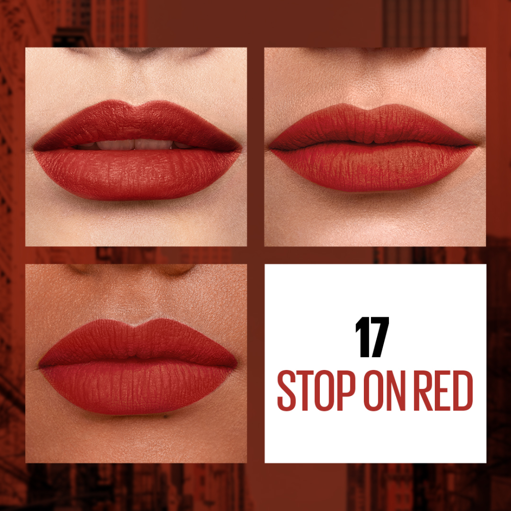 Maybelline New York Sensational Liquid Matte Lipstick, 17 Stop On Red, 7ml - Liquid Lipstick Shades Delivering Intense Matte 