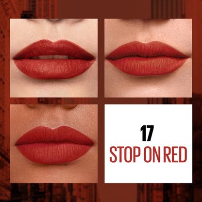 Maybelline New York Sensational Liquid Matte Lipstick, 17 Stop On Red, 7ml - Liquid Lipstick Shades Delivering Intense Matte 