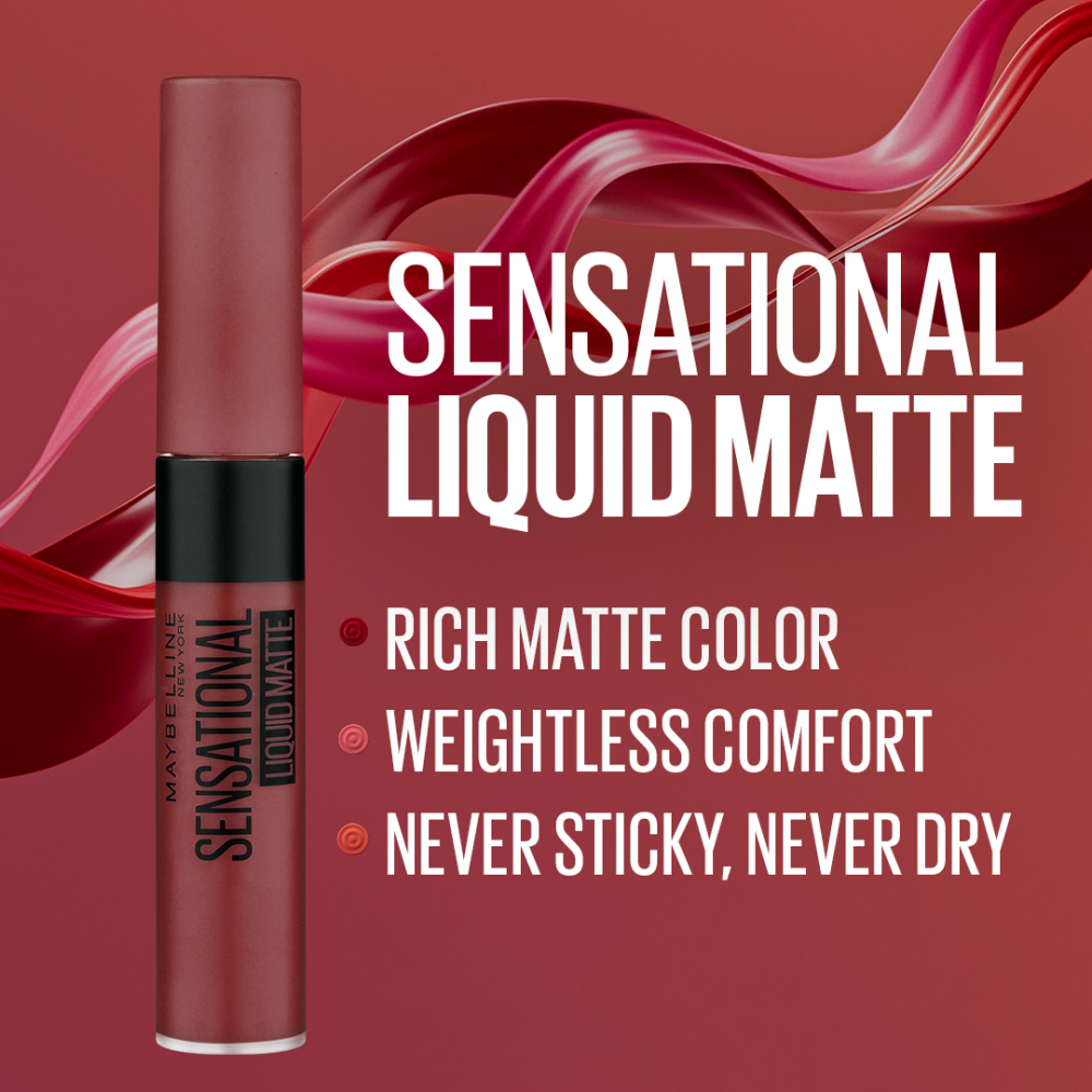 Maybelline New York Sensational Liquid Matte Lipstick, 21 Nude Nuance, 7ml - Liquid Lipstick Shades Delivering Intense Matte 