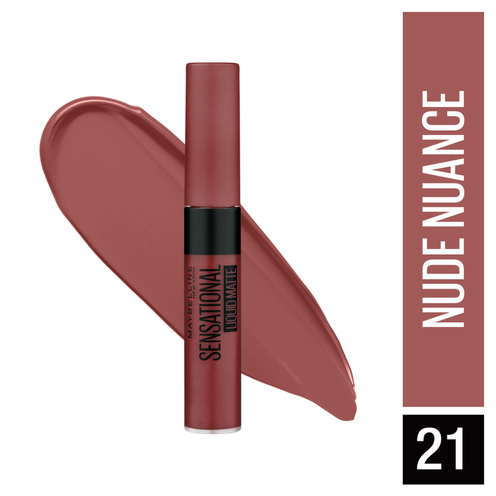 Maybelline New York Sensational Liquid Matte Lipstick, 21 Nude Nuance, 7ml - Liquid Lipstick Shades Delivering Intense Matte 