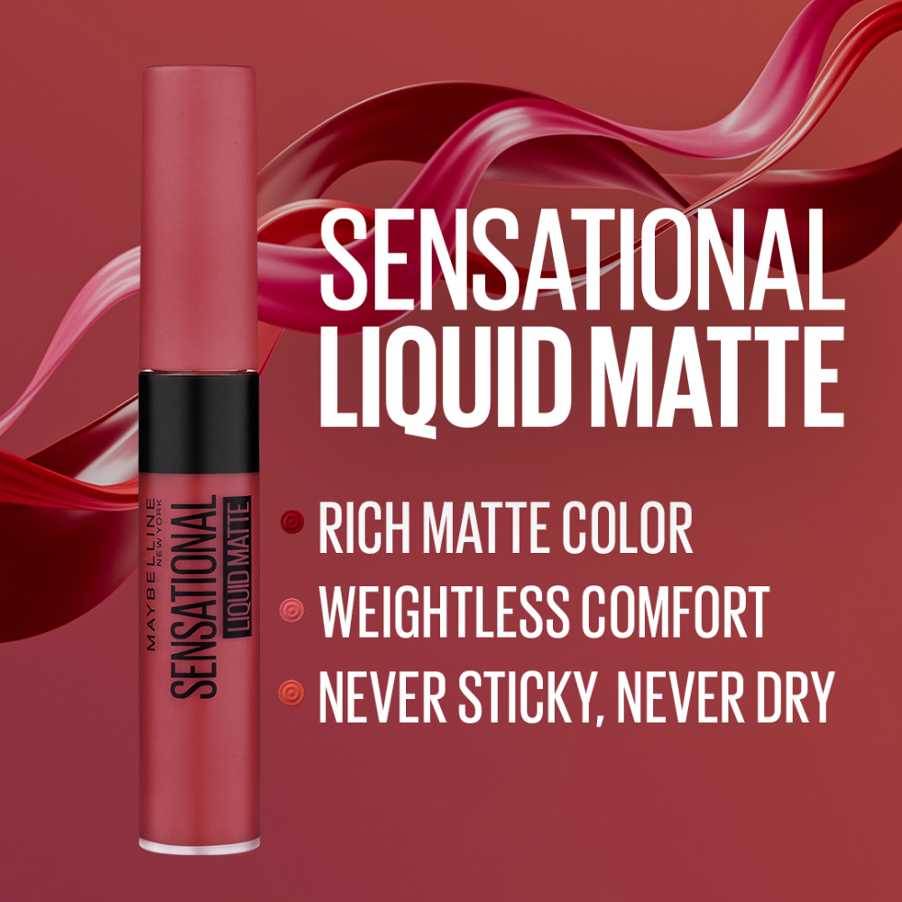 Maybelline New York Sensational Liquid Matte Lipstick, 22 Peach Addict, 7ml - Liquid Lipstick Shades Delivering Intense Matte