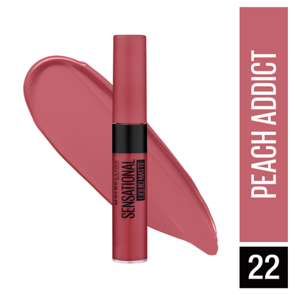 Maybelline New York Sensational Liquid Matte Lipstick, 22 Peach Addict, 7ml - Liquid Lipstick Shades Delivering Intense Matte