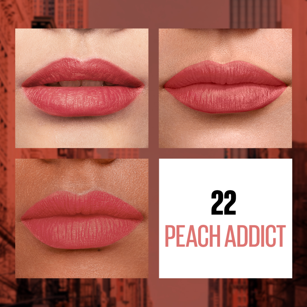 Maybelline New York Sensational Liquid Matte Lipstick, 22 Peach Addict, 7ml - Liquid Lipstick Shades Delivering Intense Matte