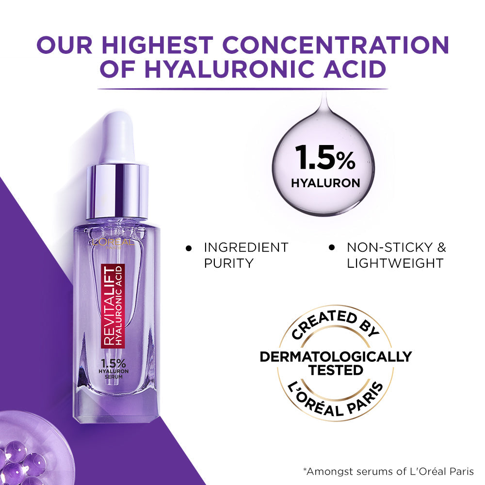 L'Oreal Paris Revitalift Hyaluronic Acid Serum | Lightweight & Hydrating Face Serum For Radiant Skin (Fragrance & Paraben Fre