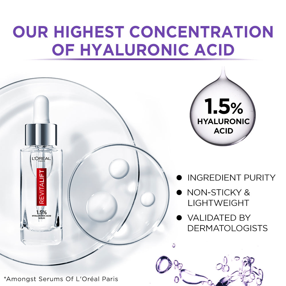 L'Oreal Paris Revitalift Hyaluronic Acid Serum | Lightweight & Hydrating Face Serum For Radiant Skin (Fragrance & Paraben Fre