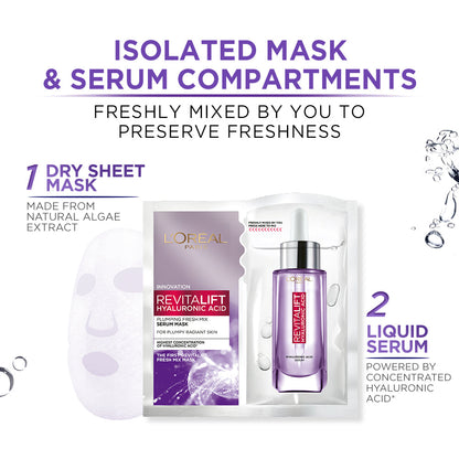 L'Oreal Paris Revitalift Hyaluronic Acid Fresh Mix Serum Sheet Mask, 33g