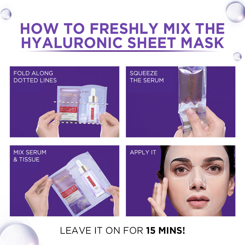 L'Oreal Paris Revitalift Hyaluronic Acid Fresh Mix Serum Sheet Mask, 33g