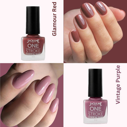 Jaquline USA One Stroke 4 In 1 Nail Kit, Long Lasting, Chip Resistant, Vegan, Quick Dry & Cruelty-Free Glossy Finish Nail Pai