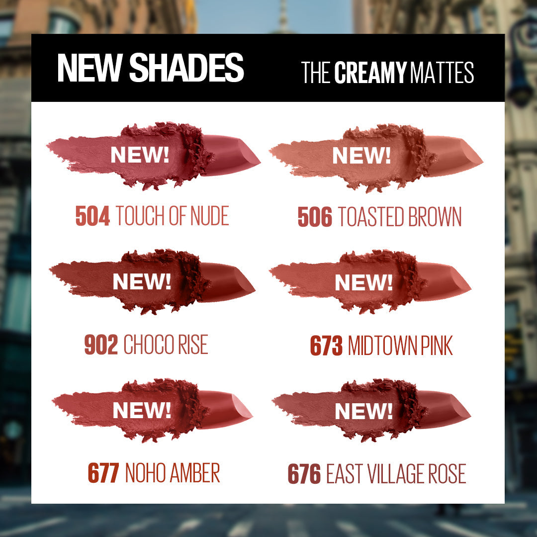Maybelline New York Color Sensational Creamy Matte Lipstick, 676 East Village Rose, 3.9g