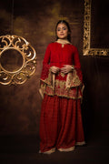 Komal's GDD-01411 | Red & Gold | Formal 3 Piece Suit | Polyester Chiffon