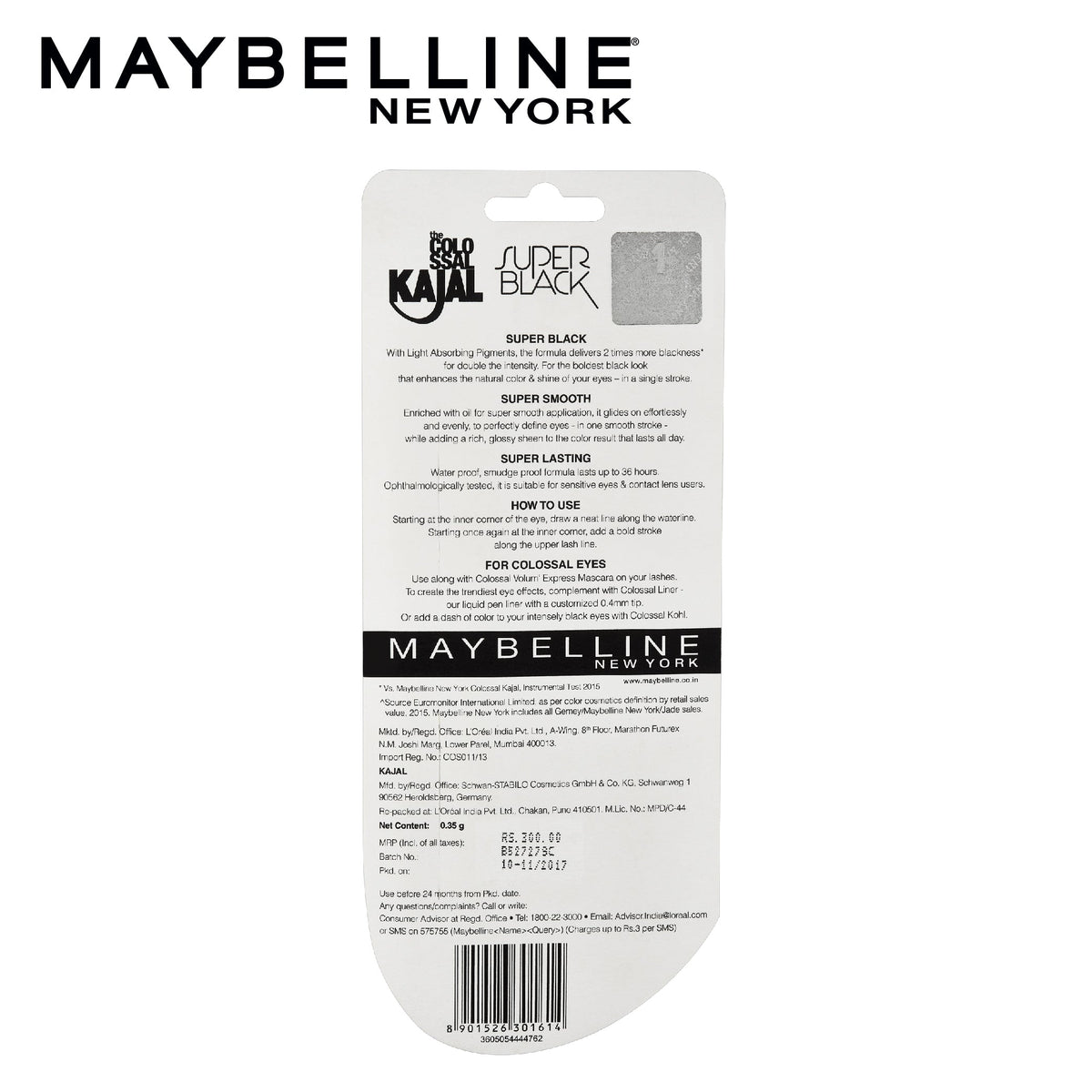Maybelline New York Colossal Kajal, Super Black