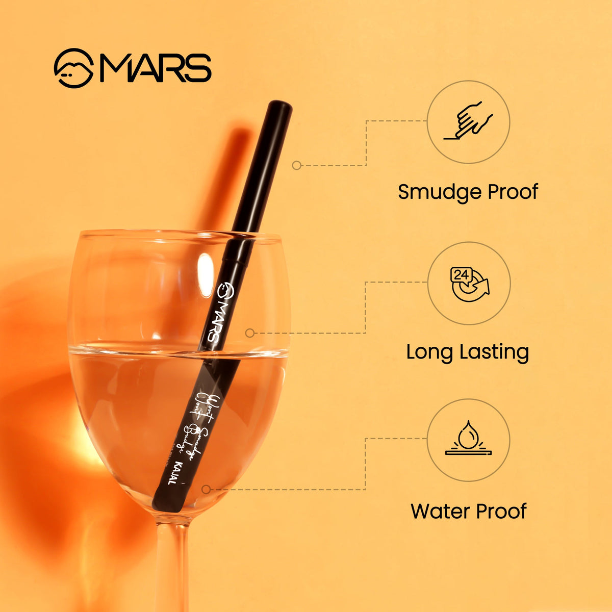 MARS won't Smudge Long Lasting Waterproof Super Black Kajal (Jet Black, 0.35 g)