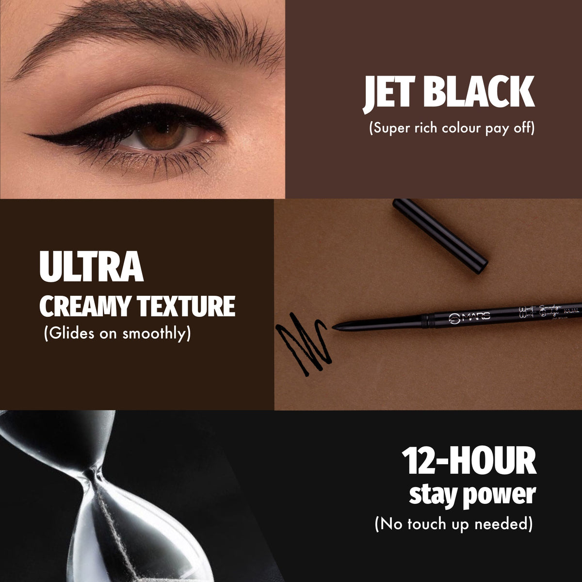 MARS won't Smudge Long Lasting Waterproof Super Black Kajal (Jet Black, 0.35 g)