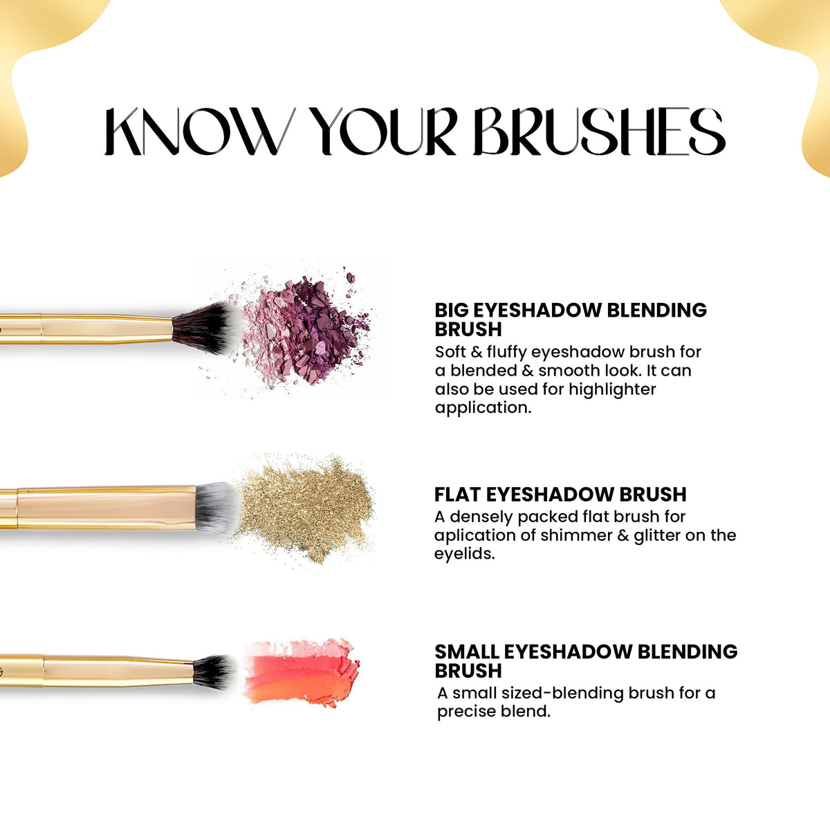 MARS Artist's Arsenal Makeup Brush Set for Professional Makeup | Eyeshadow Blending Brushes (3pcs) | Foundation, Blush, Powde