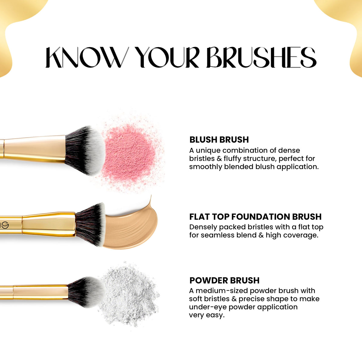 MARS Artist's Arsenal Makeup Brush Set for Professional Makeup | Eyeshadow Blending Brushes (3pcs) | Foundation, Blush, Powde