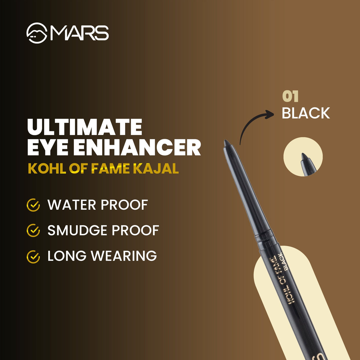 MARS Kohl of Fame Up to 12 Hours Stay Kajal | Smudgeproof & Waterproof | Long Lasting (0.35g) (Black)