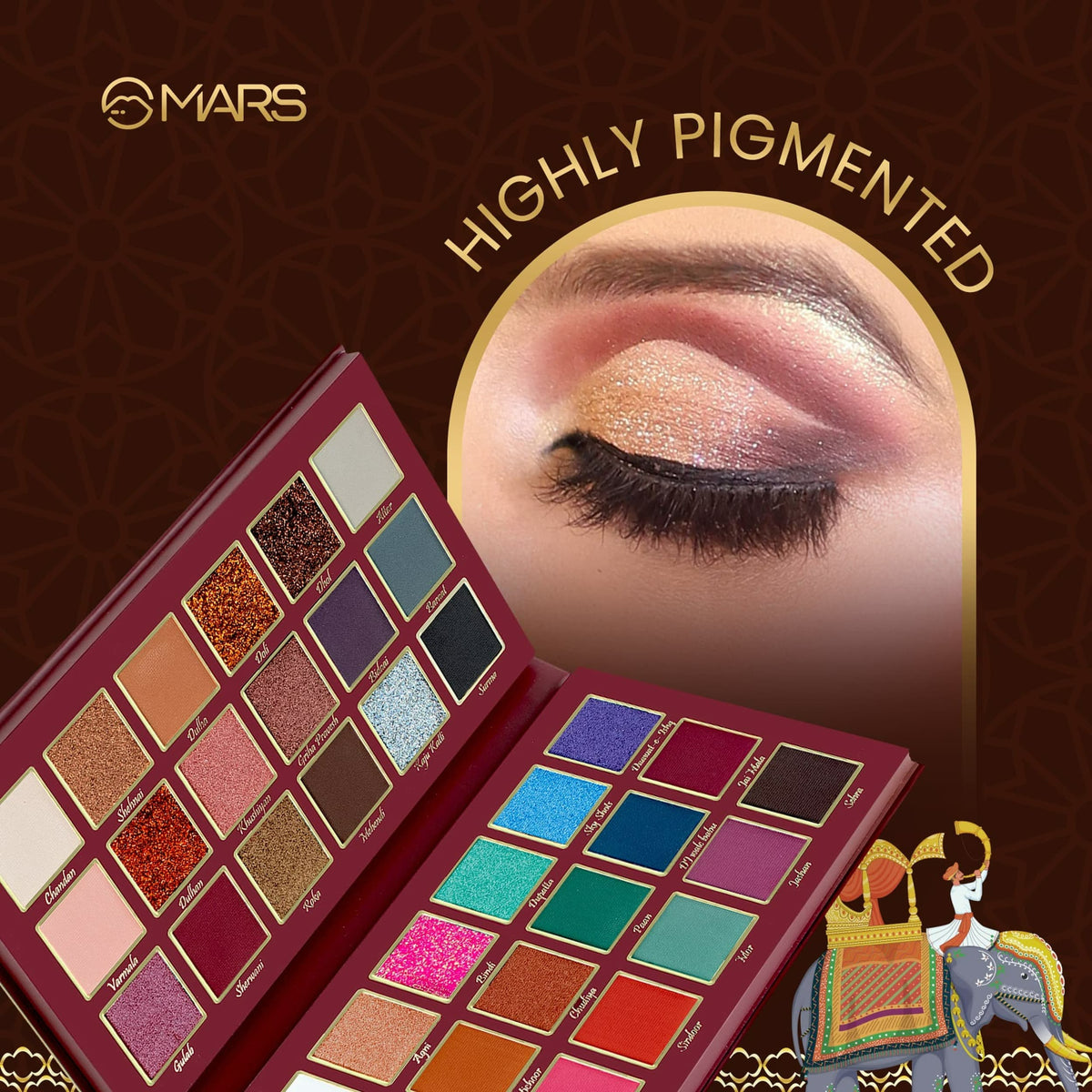 MARS Jashn-e-Shringaar 36 Color Eyeshadow Palette | Matte, Shimmer & Glitter Shades | Highly Pigmented Party Palette (36.0 gm