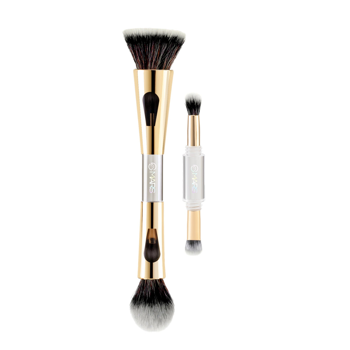 MARS 4 in 1 Travel Brush with Foundation Brush, Powder Brush, Eyeshadow Blending Brush & Flat Brush | Soft Bristles Makeup Br