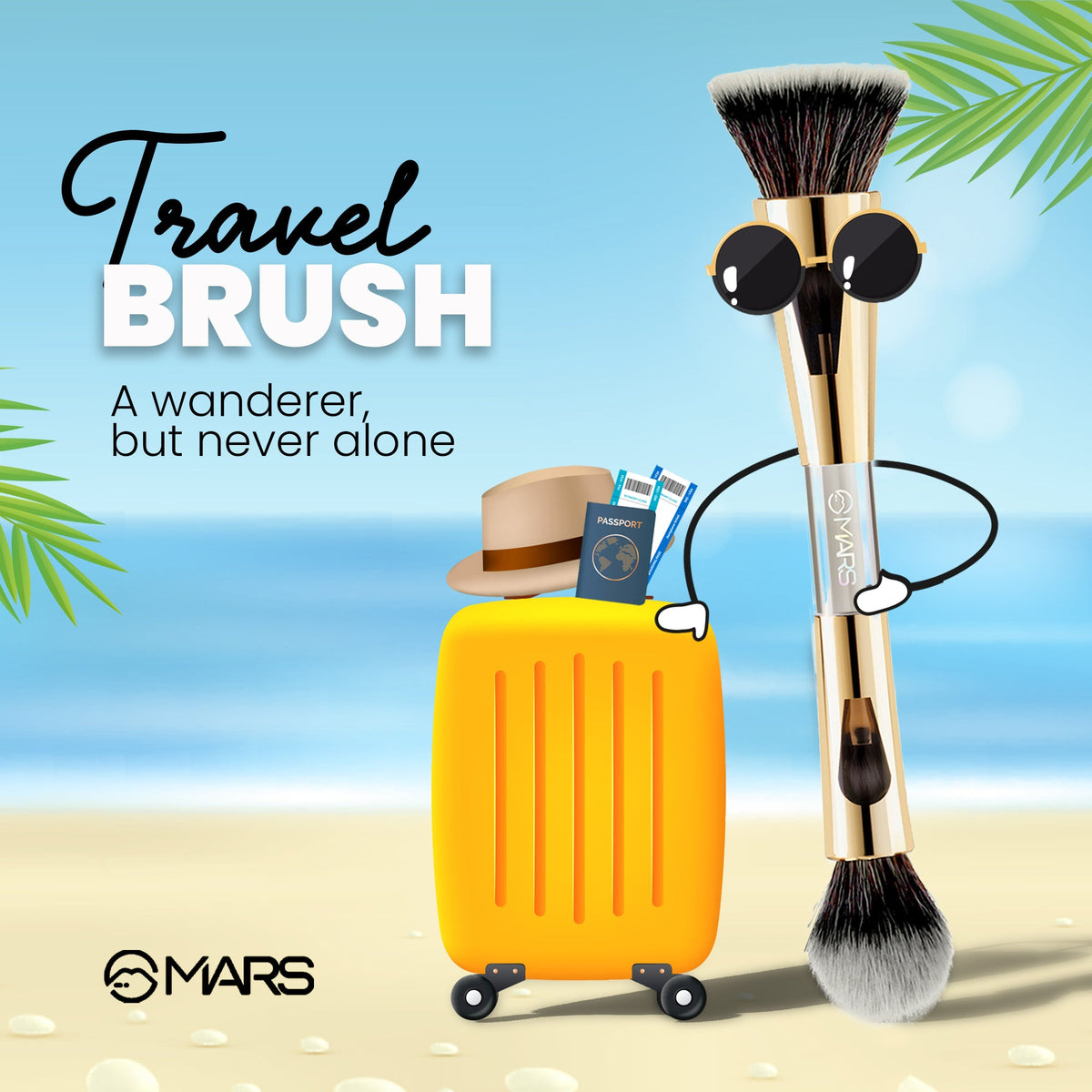 MARS 4 in 1 Travel Brush with Foundation Brush, Powder Brush, Eyeshadow Blending Brush & Flat Brush | Soft Bristles Makeup Br