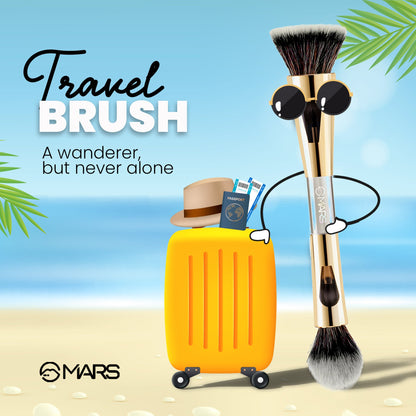 MARS 4 in 1 Travel Brush with Foundation Brush, Powder Brush, Eyeshadow Blending Brush & Flat Brush | Soft Bristles Makeup Br
