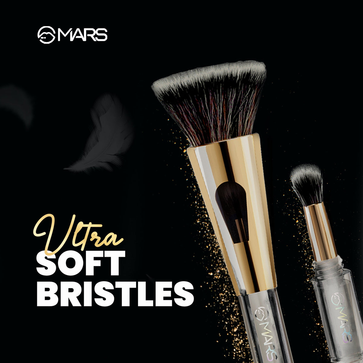 MARS 4 in 1 Travel Brush with Foundation Brush, Powder Brush, Eyeshadow Blending Brush & Flat Brush | Soft Bristles Makeup Br