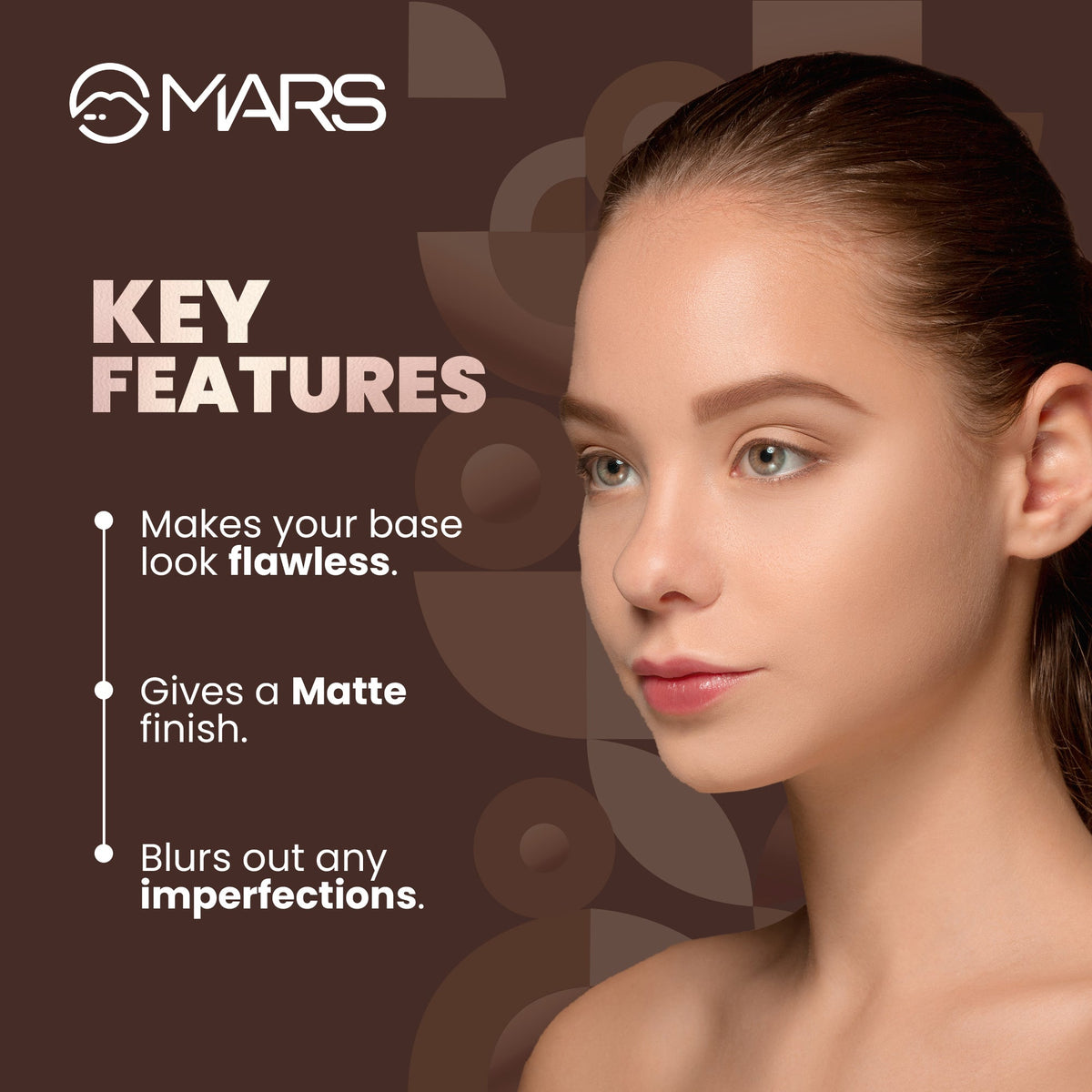 MARS Matte On Compact Powder with Applicator Puff | Flawless Matte Finish for Face Makeup | Absorbs Oil, Conceals, and Blurs 