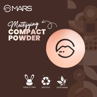MARS Matte On Compact Powder with Applicator Puff | Flawless Matte Finish for Face Makeup | Absorbs Oil, Conceals, and Blurs 