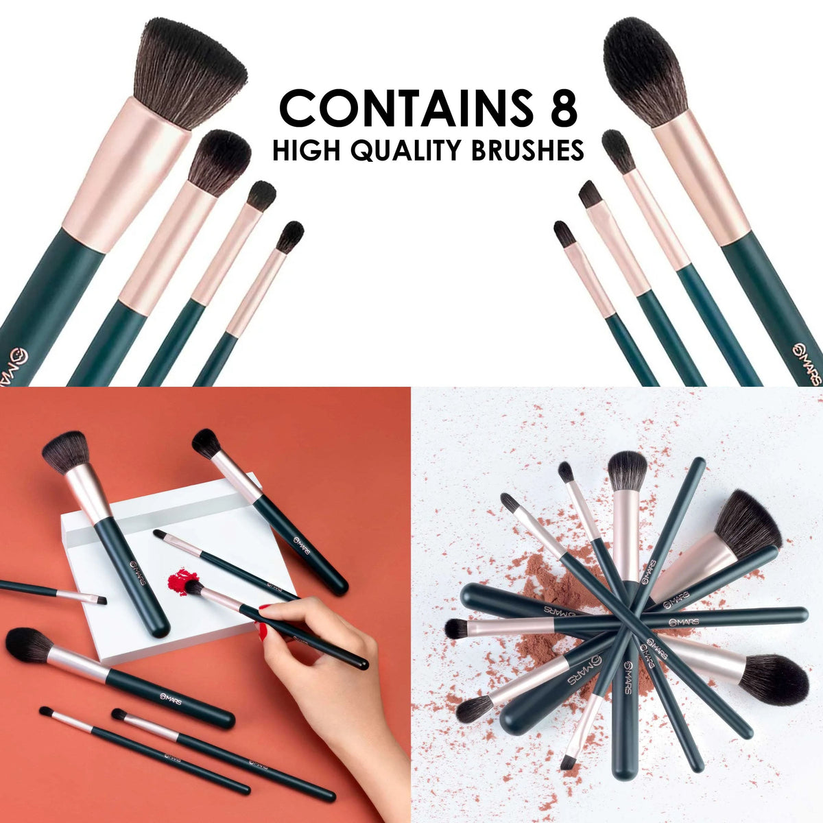 MARS Tools of Titan Brush Set of 8 with Holder | Face Makeup Brush Set with Ultra Soft Bristles (PACK OF 8)