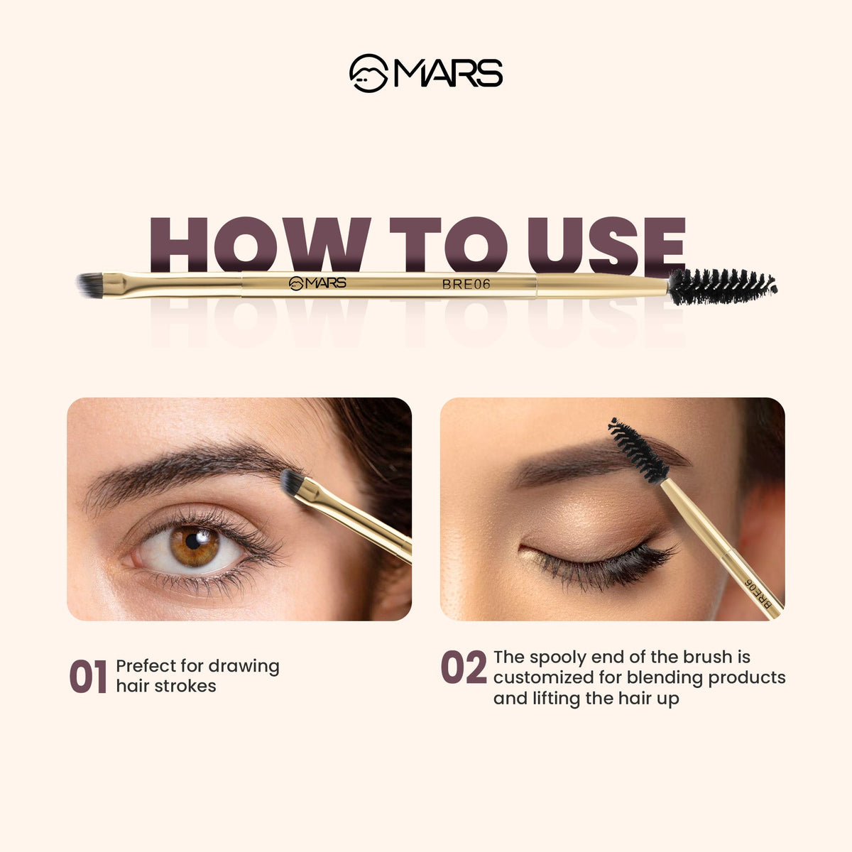 MARS Artist's Arsenal Professional Angled Brush With Spoolie | Feather Soft Touch | Multi-Purpose Brush For Eyes | Precise Sy