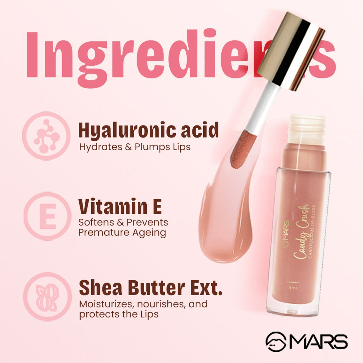 MARS Candylicious Sheer Lip Gloss for Women | Hydrating & High Shine | Lightweight | Non-Sticky | Enriched with Vitamin-E, Hy