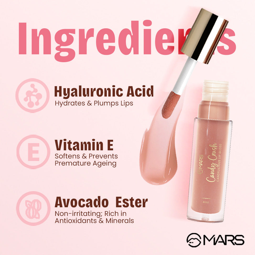 MARS Candylicious Sheer Lip Gloss for Women | Hydrating & High Shine | Lightweight | Non-Sticky | Enriched with Vitamin-E, Hy