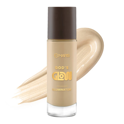 MARS God's Glow Illuminator Highlighter (30ml) (05-CARAMEL) | Hyaluronic Acid, Green Tea & Rosemary Extract | Sheer Coverage 