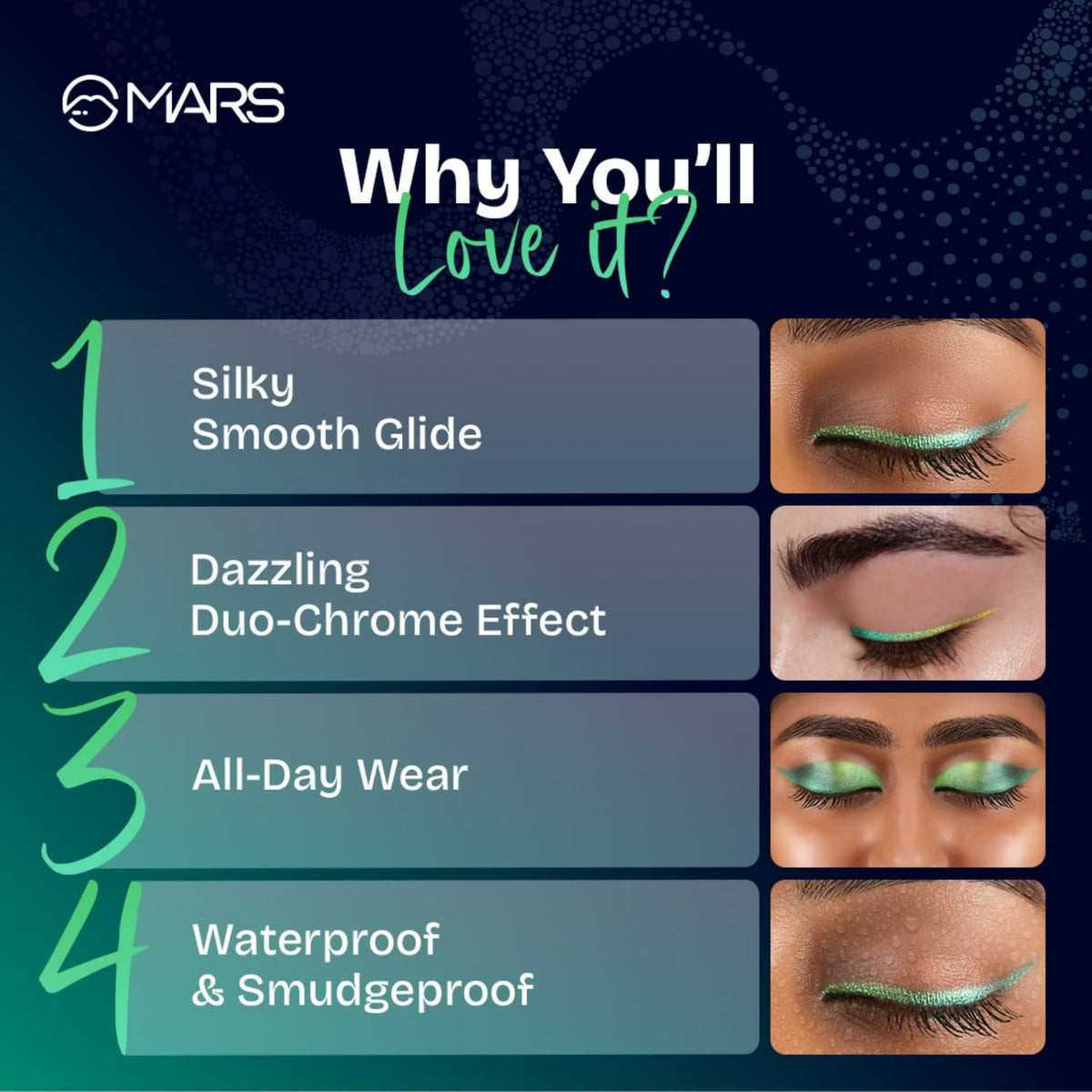 MARS Northern Lights In A Pen Retractable Eyeliner (0.35gm) (03-TUNDRA TEAL) | Duo-Chrome Shimmer Effect | Long-Lasting | Wat